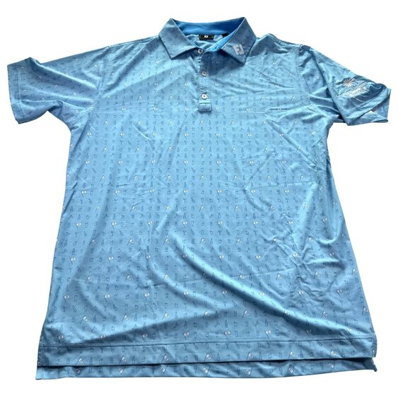 FootJoy Other - FootJoy Blue Golf Polo 19th Hole Drink Print White Stone Golf Club Embroidered L